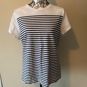 White and navy striped fitted tee